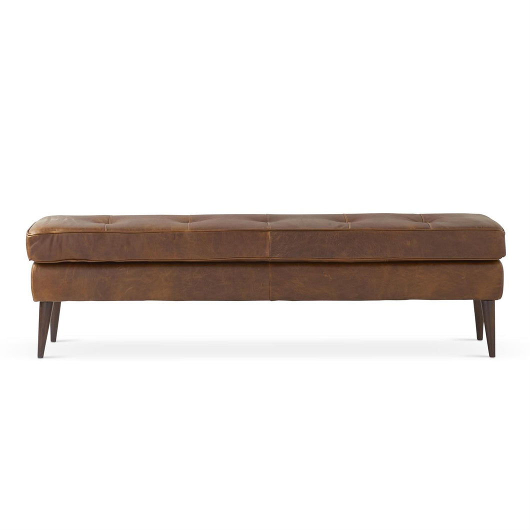 71 Inch Tobacco Brown Italian Leather Bench