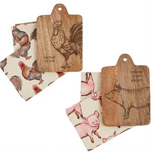 Rooster & Pig Board & Towel Sets