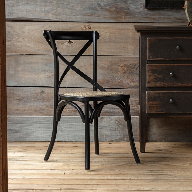 DISTRESSED BLACK CROSS-BACK CHAIR