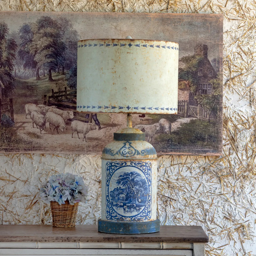 Blue Pastoral Tole Lamp
