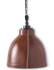 13.5" Brown Leather Wrapped Dome Pendant Light