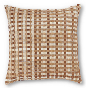 18 INCH BROWN THREE TONE WOVEN HIDE PILLOW