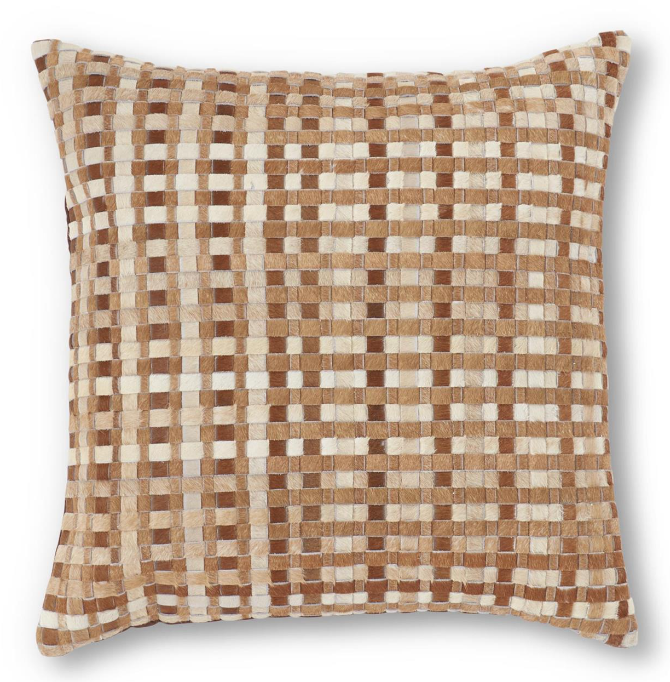 18 INCH BROWN THREE TONE WOVEN HIDE PILLOW