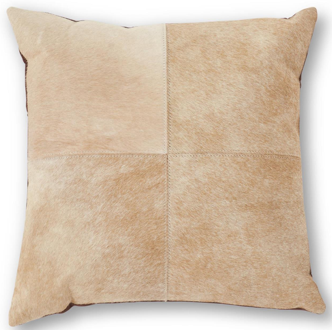 17.5 INCH BEIGE HIDE PATCH PILLOW