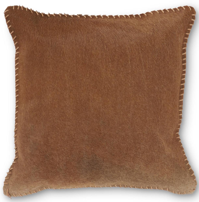 18 INCH BROWN LEATHER PILLOW W/WHIP STITCHING