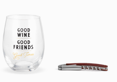 Good Friends Wine Glass & Corkscrew Set - 10oz