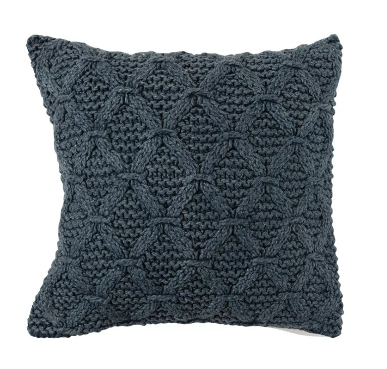 Woven Cotton Cable Knit Pillow w/ Pattern, Polyester Fill