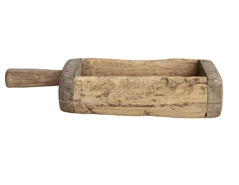 Found Decorative Wood Trug w/ Handle, Bleached Finish