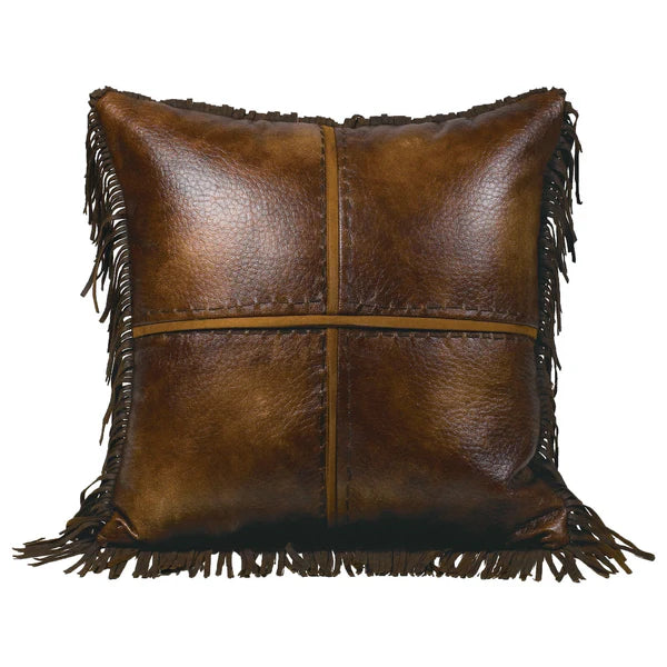 Austin Cross Stitched Faux Leather Throw Pillow