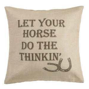 Burlap Horse Phrase Throw Pillow