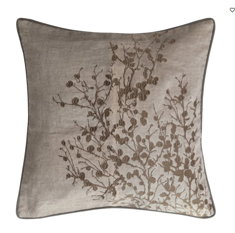 Linen & Cotton Pillow w/ Embroidery Piping, Polyester Fill