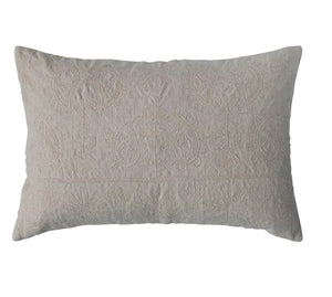 Cotton Lumbar Pillow w/ Embroidered Paisley Pattern