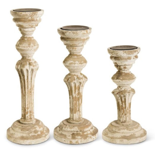 Distressed Wood Column Candleholders