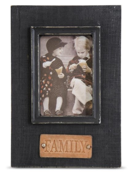 Black Wooden Frame with Embossed Leather Tag