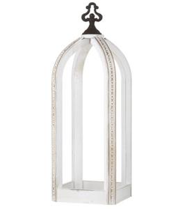 21" White Distressed Open Lantern