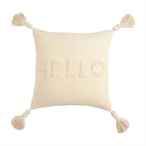Square Hello Tufted Cotton Word Pillow
