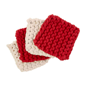 Red Christmas Crochet Coaster Set