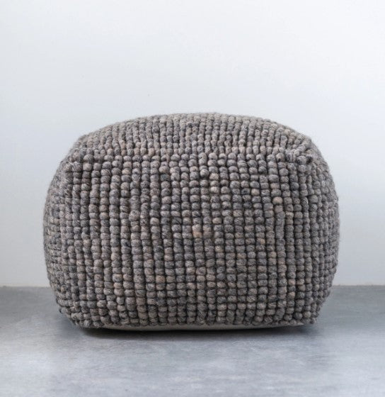 New Zealand Wool Pouf, Grey