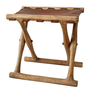 Mango Wood & Leather Folding Stool