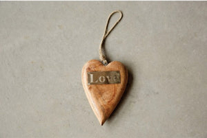 Mango Wood Hanging Heart w/ Metal "Love"