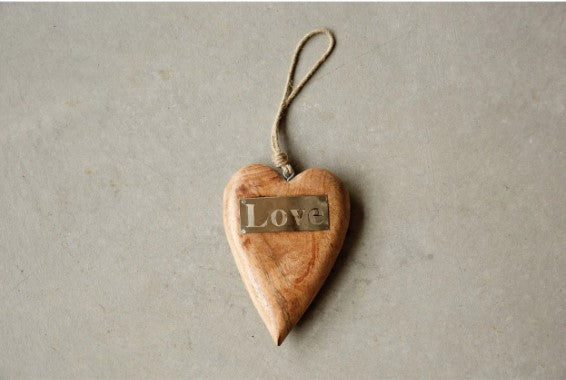 Mango Wood Hanging Heart w/ Metal 