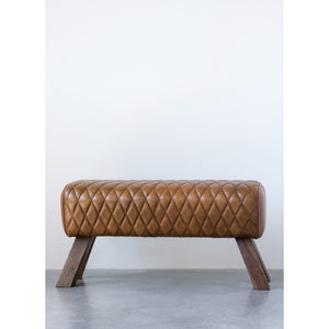 Stitched Leather and Wood Bench