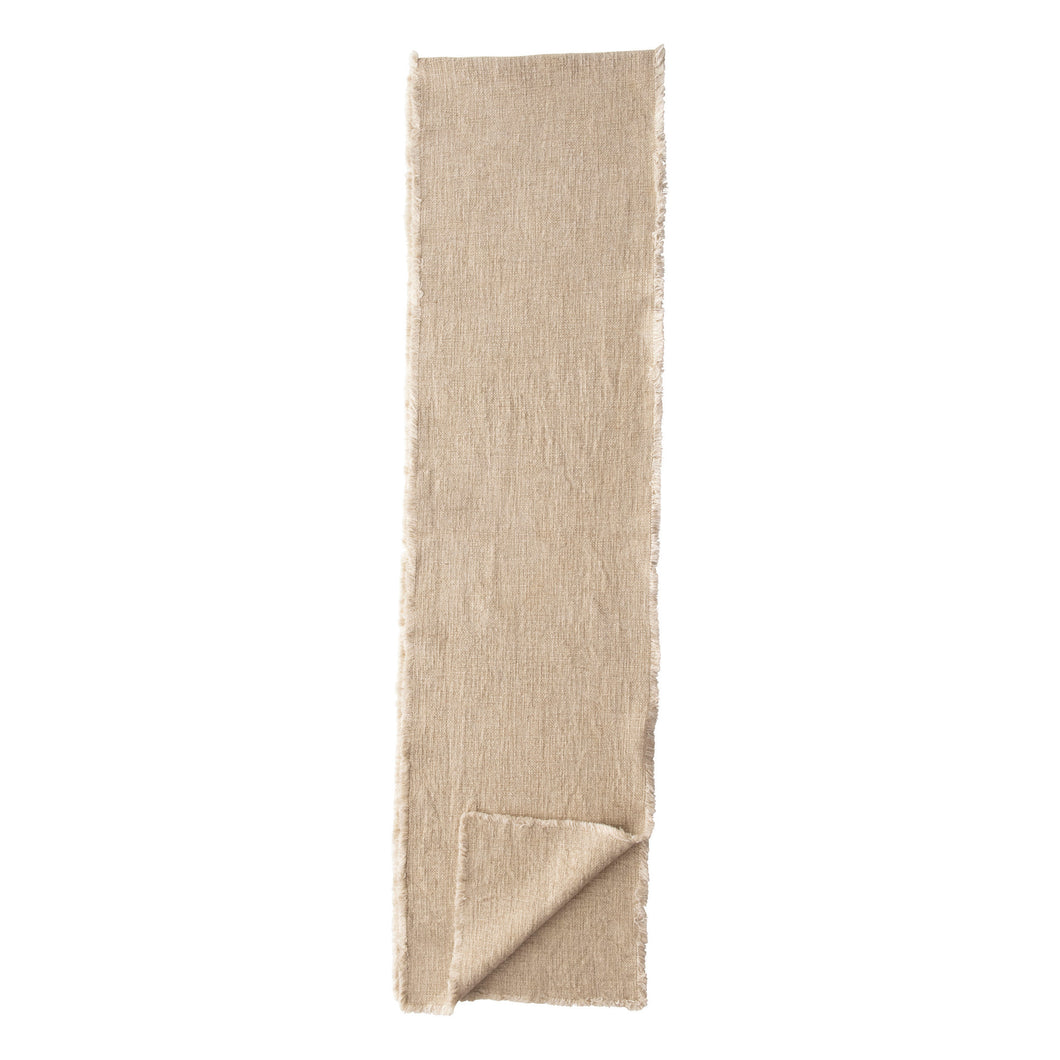 Natural Linen Blend Table Runner with Frayed Edges