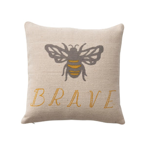 Cotton Pillow w/ Bee "Brave"