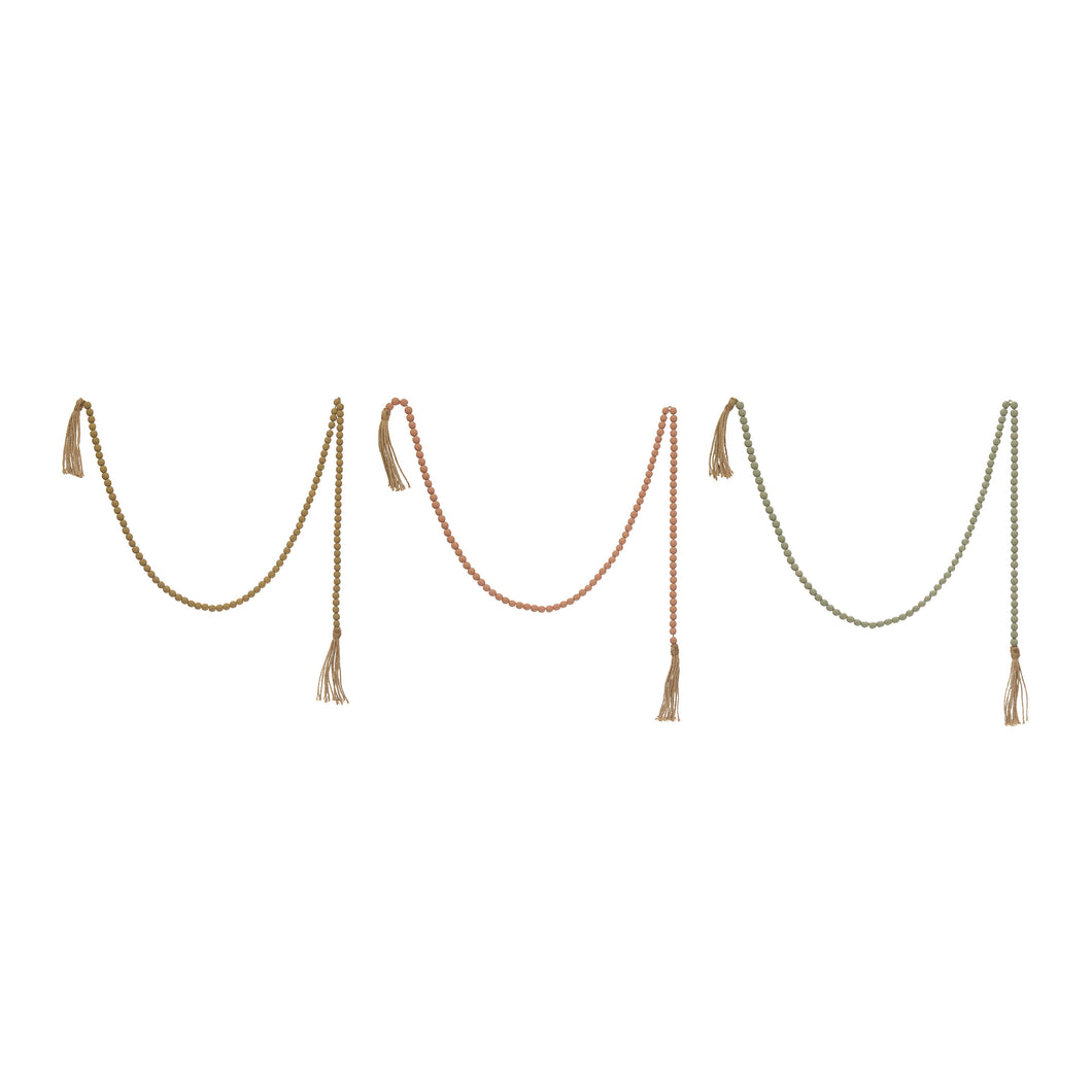 Paulownia Wood Bead Garland with Jute Tassels