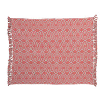 Load image into Gallery viewer, Recycled Cotton Blend Printed Throw w/ Geometric Pattern &amp; Fringe, Pink &amp; Natural
