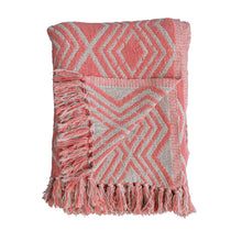 Load image into Gallery viewer, Recycled Cotton Blend Printed Throw w/ Geometric Pattern &amp; Fringe, Pink &amp; Natural
