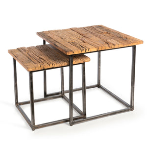 Railway Wood & Iron Nested Side Tables, Set of 2