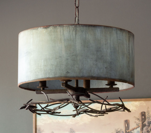 Iron Twig Chandelier with Metal Shade