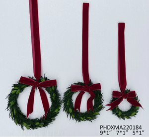 Boxwood Wreath with Burgundy Ribbon