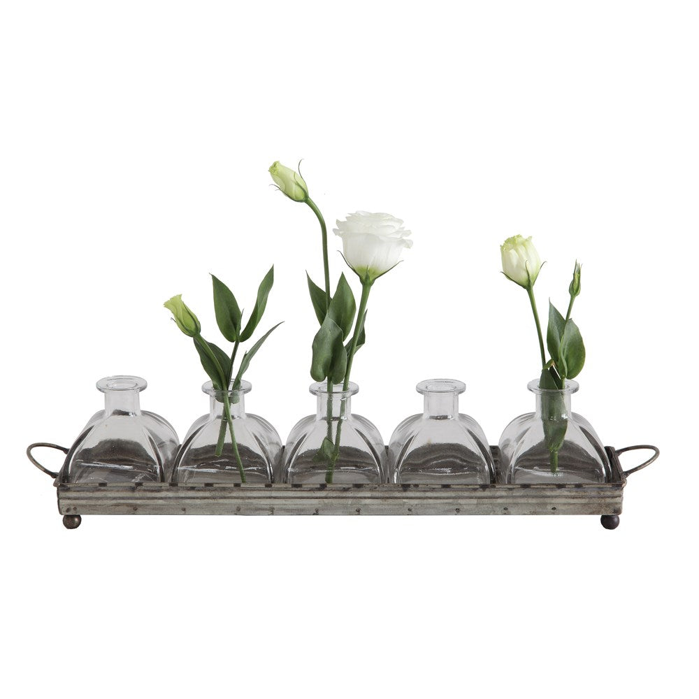 Decorative Metal Tray with glass vases