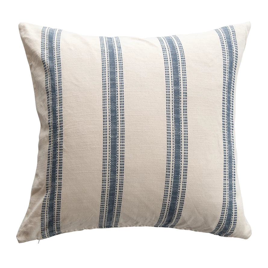 Blue & White Striped Cotton Pillow