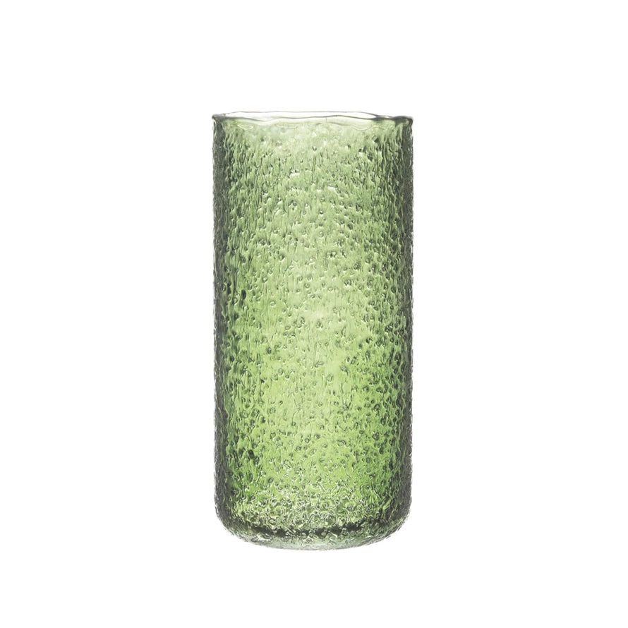 Green Seeded Glass Hurricane Vase