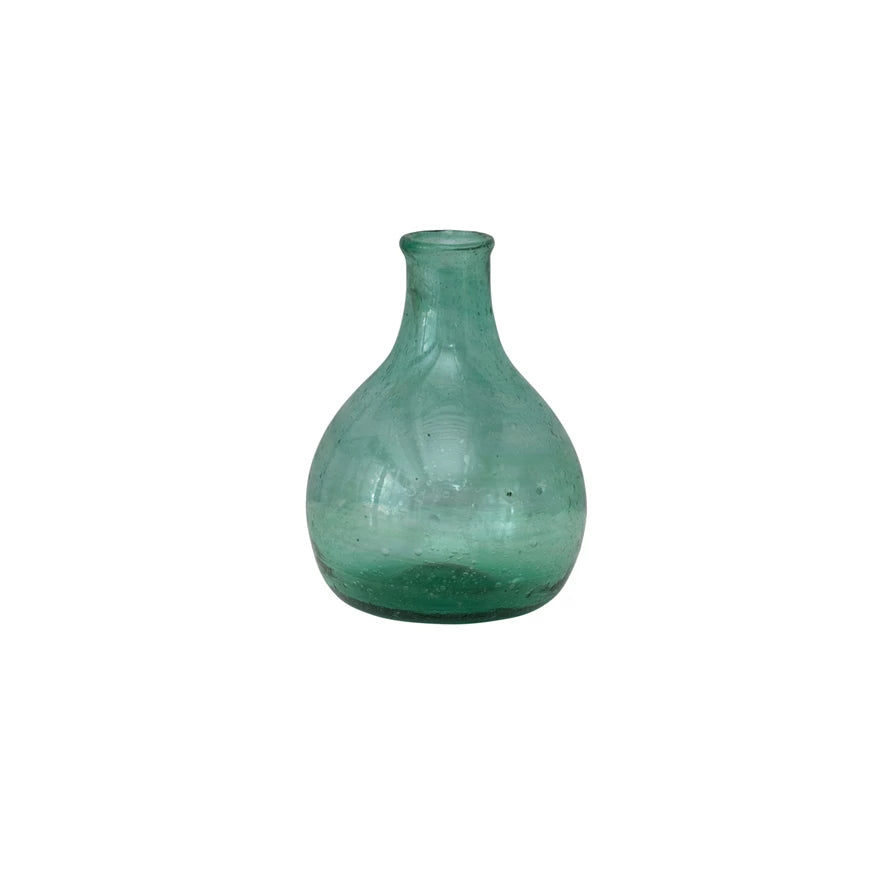 Teal Hand Blown Vase, Small