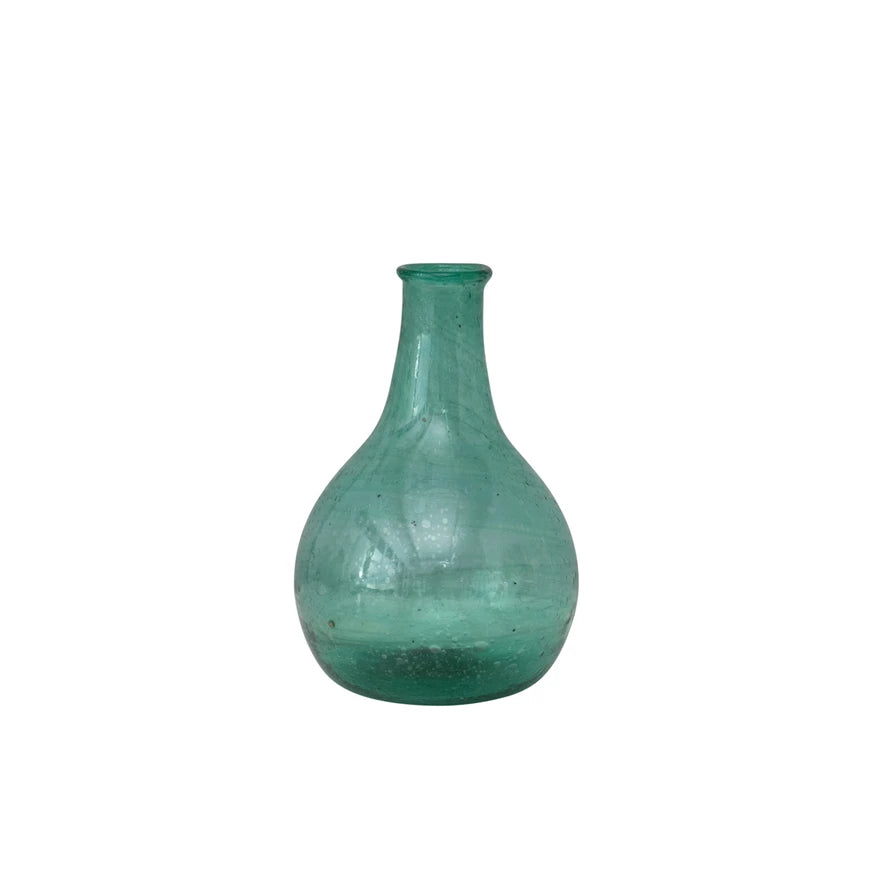 Teal Hand Blown Vase, Medium