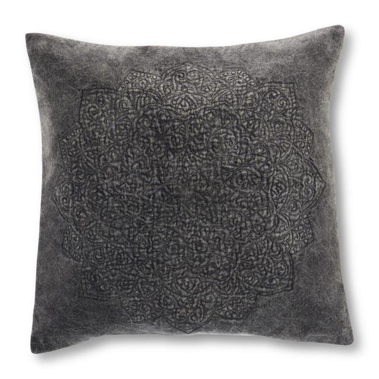 Gray Stone Washed Embroidered Pillow 20x20