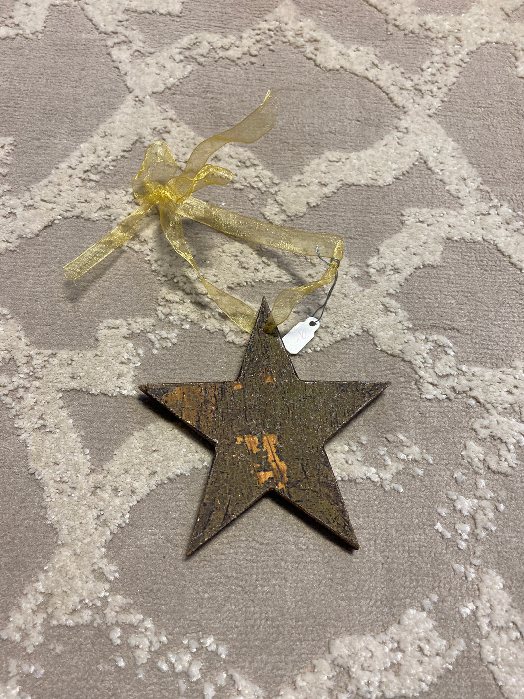Wood star with gold ribbon