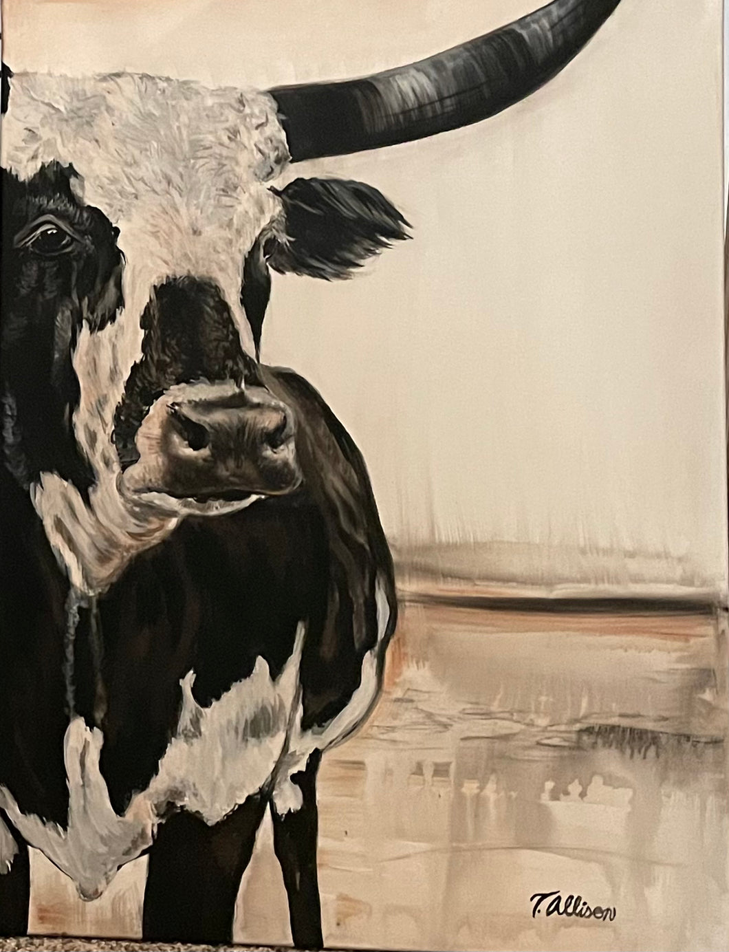 Black and White Longhorn, 18x24