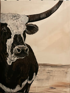Black and White Longhorn, 22x28