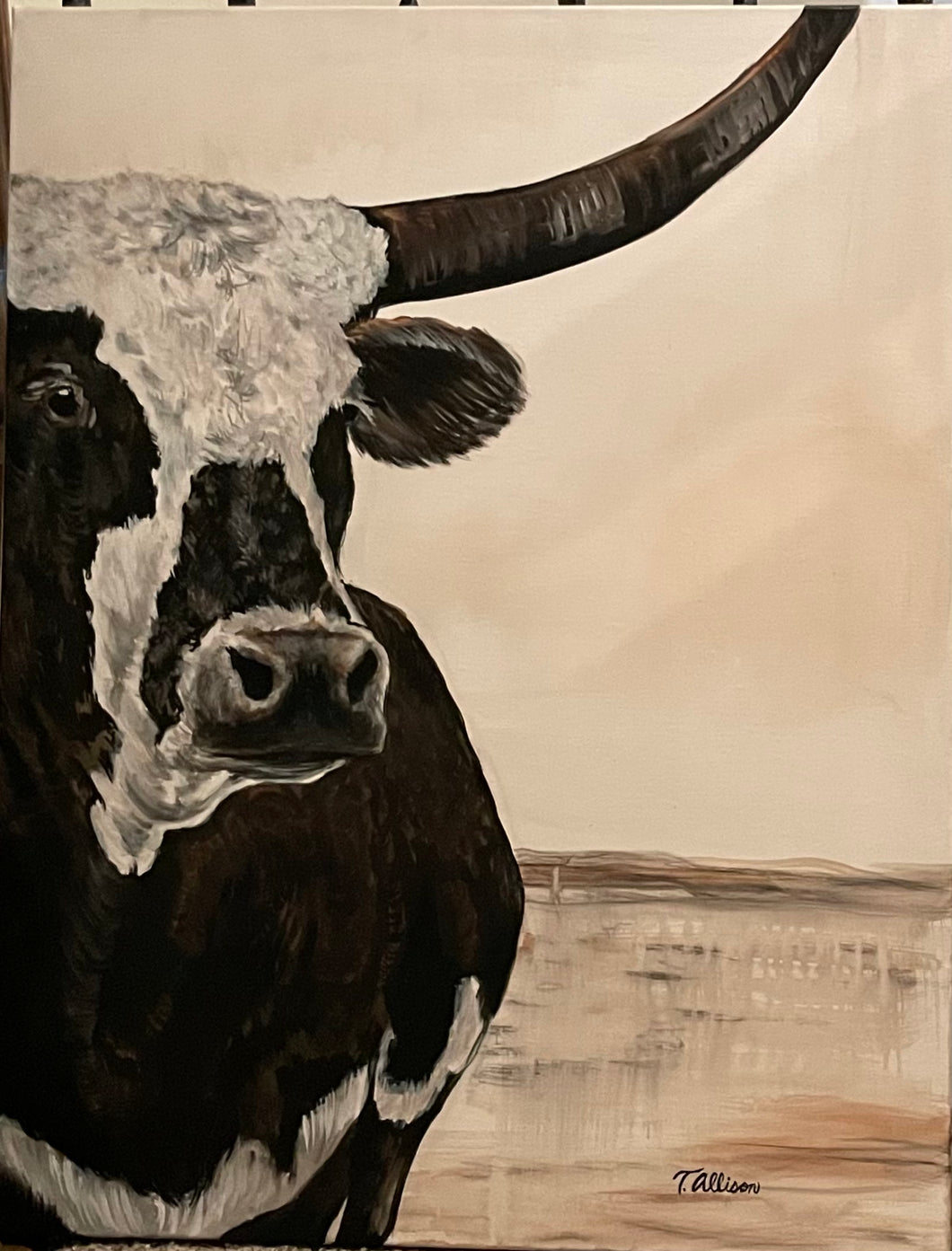 Black and White Longhorn, 22x28